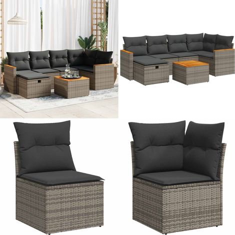 vidaXL Salon de jardin avec coussins 7 pcs gris résine tressée (1/5)