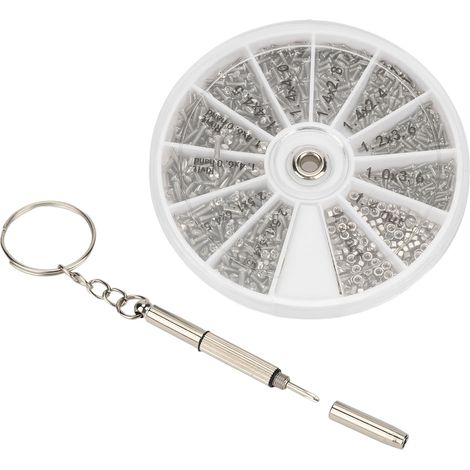 Kit d'assortiment de vis et écrous 600 pièces pour lunettes de montre, petit kit de réparation de vis et écrous avec tournevis M1, M1.2, M1.4, M1.6 (1/5)