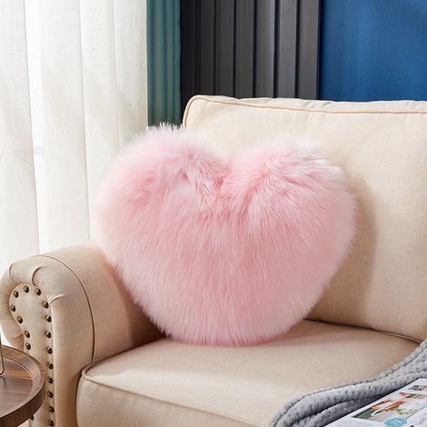 Coussin En Forme De Coeur - 45 X 40 Cm - Rembourrage En Coton PP - Tissu Velours Long En Polyester - Rose Clair - Unité (1/5)