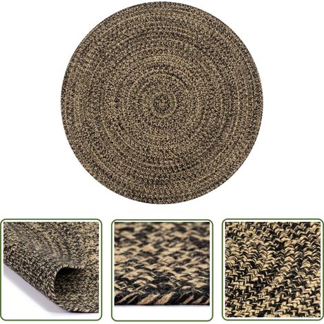 The Living Store Teppich Handgefertigt Jute Schwarz und Natur 90 cm - Naturfaser Teppich - Jute Teppich - Gewebter Teppich - Wohnzimmer Teppich - Schlafzimmer Teppich (1/5)