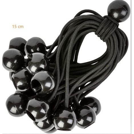 25 Pcs Cordons Élastiques avec Boules - Lot de 15 cm Tendeurs Universels avec Attaches - Sangle Elastique Résistant Parfaite pour le Camping, les Bagages & Bâches - Noir (1/5)