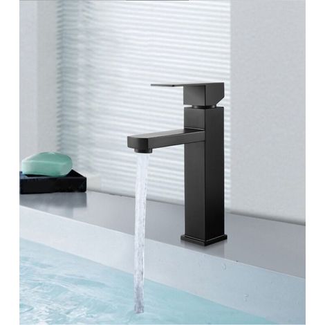 Wasserfall-Badezimmerarmatur, schwarzes Waschbecken, Warm- und Kaltwassermischer, wassersparendes Keramikventil, elegantes Design. (1/3)