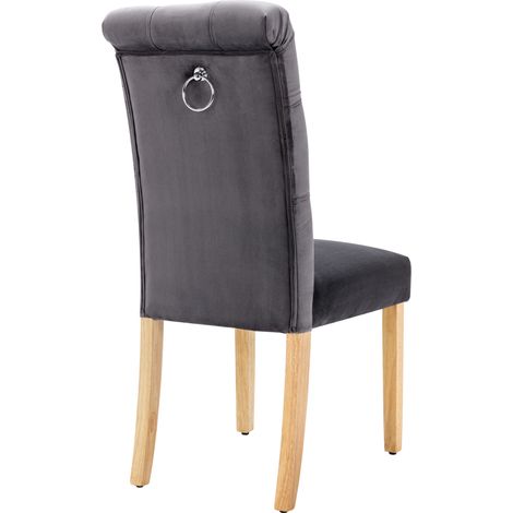 Set de 6 sillas de comedor de terciopelo gris con patas de roble (1/5)
