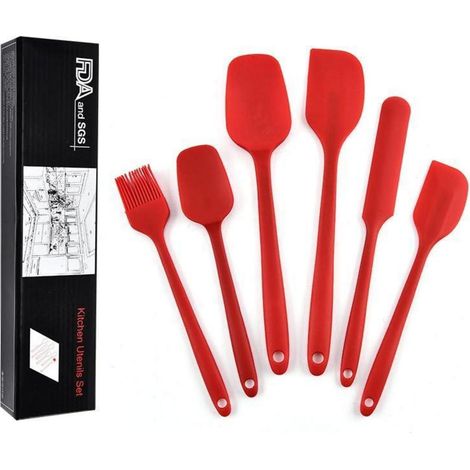 6-teiliges Silikon Spatel Set hitzebeständig für Küche & Backen, Rot