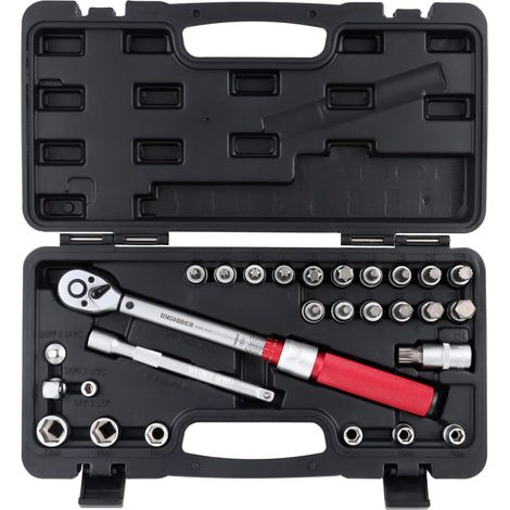 3/8" Jeu de clés dynamométriques 5-60 Nm,28PCS Outil précision comprenant Tige d'extension, Embouts, Écrous, Adaptateurs pour moto Vélo - Nm SET (1/5)