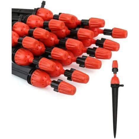 A 25 piece drip irrigation projector kit for 1/4 inch irrigation hose fittings, including a 360 degree adjustable spray gun. (1/4)