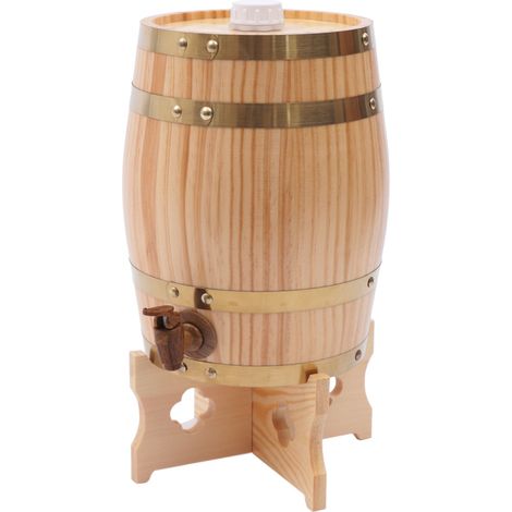 Barrique à vin 5L – Bois de pin, robinet, support inclus – Pour whisky, rhum, brandy – Vieillissement et service – Bois naturel (1/5)