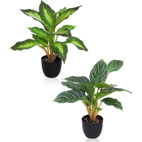 2er-Pack künstliche Monstera-Pflanzen im Topf, Zimmerpflanze, Dekopflanze, Kunststoffpflanze, gestreift mit gelbem Kern, 37 cm, für Schlafzimmer, Büro, Küche (1/5)