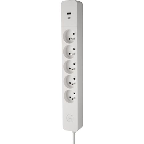 Multiprise avec Interrupteur 5 Prises 2P+T 16A + 1 USB-A + 1 USB-C 3,4A Idéale Branchements Multiples Cordon 1,5 Mètre Blanc (1/5)
