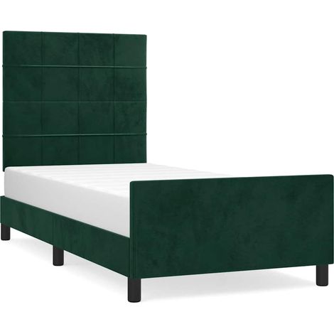 Lit simple Lit adulte Cadre de lit sans matelas vert foncé 90x190 cm velours (1/5)