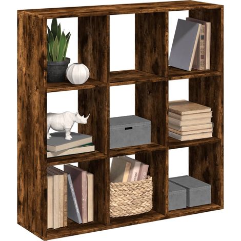 Étagère séparatrice de pièce 9 cases en bois d’ingénierie chêne fumé 102 x 29 x 103,5 cm - PANGIVO (1/5)
