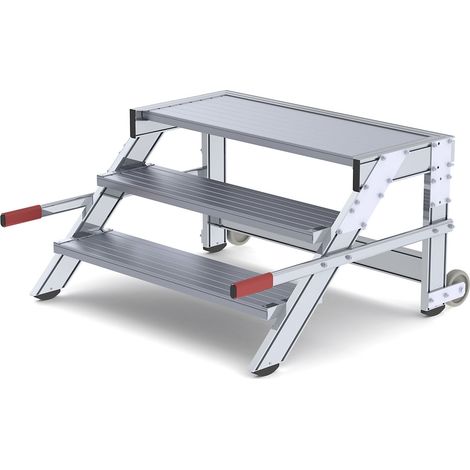Günzburger Steigtechnik Plate-forme de travail mobile Largeur de marche 1 000 mm Aluminium strié 3 marches - 050020 (1/5)