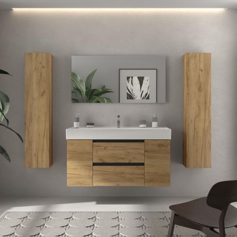 Meuble de salle de bain BEQUIA PLUS METAL 120cm Chêne Vasque Veneto Porcelaine Centrale 1P (1/5)