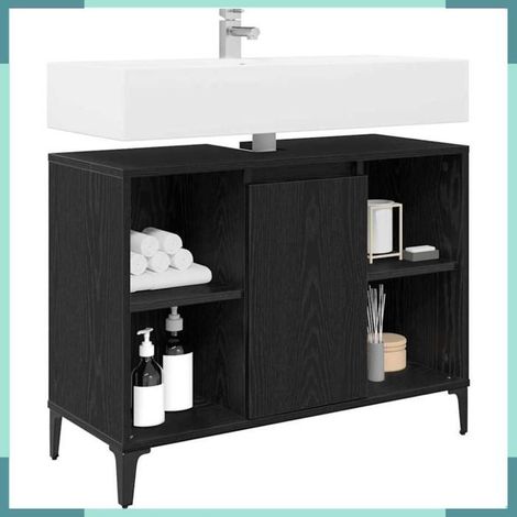 881275 Armoire d'évier avec étagère Chêne noir 80 x 33 x 60 cm (1/5)