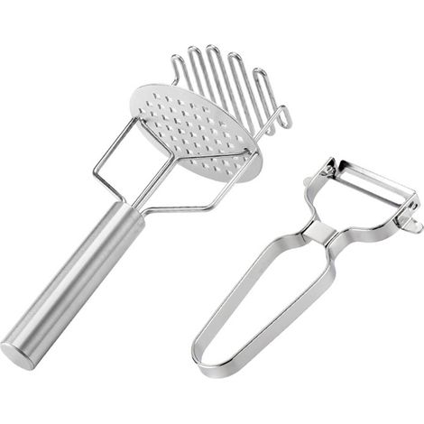 Machacador y pelador de patatas fabricado en acero inoxidable robusto e integrado, dimensionalmente estable, inoxidable y antideslizante, ideal para legumbres, verduras y frutas. (1/5)