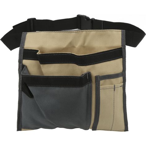 Ceinture porte-outils en toile avec poche de rangement pour vis, clous, écrous et mèches - Kit de réparation pratique - Couleur kaki (1/5)