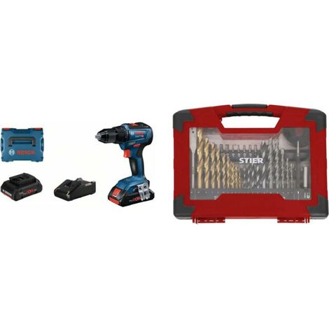 Bosch Perceuse-visseuse sans fil GSR 18V-55, 2x 4,0Ah ProCORE18V, chargeur – Set 2 pièces avec forets TiN, scie & jeu de embouts, 100 pcs (1/3)