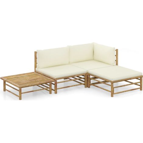 Set de muebles de jardín 4 piezas bambú y cojines blanco crema vidaXL (1/2)