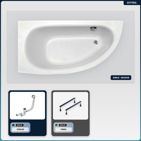 Baignoire asymétrique - 150 x 70 cm - Gauche - sans Habillage - avec Pieds - Vidage Chrome - MILENA (1/5)