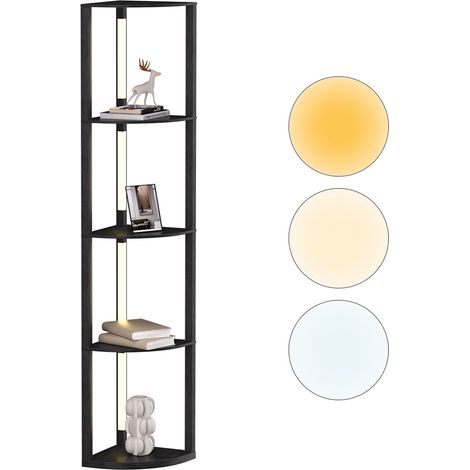 Wolketon Stehleuchte mit Ablage und LED-Beleuchtung, mit einstellbarer Lichtintensität und Fußschalter, geeignet für Wohnzimmer und Aufenthaltsräume, schwarz