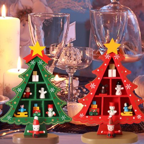 Décoration de Noël en bois rouge, lot de décorations festives en coffret (1/5)