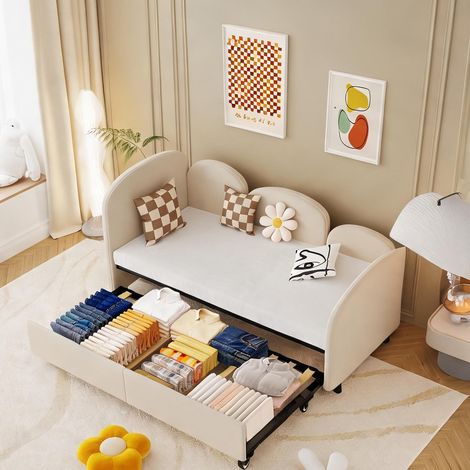 Cadre de lit beige en fer velours 82,7 x 39 x 32,5 cm (1/5)