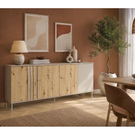 Buffet bas moderne 4 portes beige et bois IRINA (1/5)