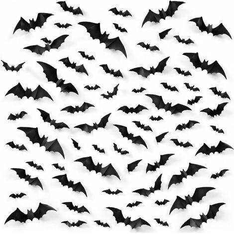 Lot de 120 autocollants muraux chauves-souris 3D en PVC, décoration Halloween pour murs, fenêtres, maison et fête intérieure (1/5)