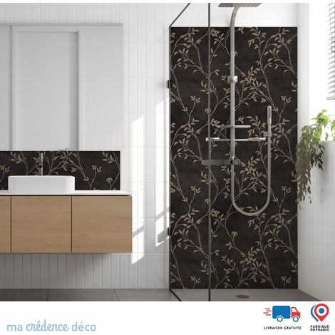 Panneau de douche : Motif et fleurs 1 - Couleur Beige - Alu composite - 90 - 245 (1/3)