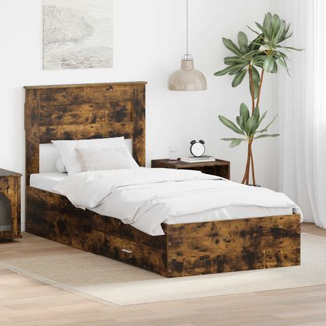 Estructura de cama con cajón Roble Ahumado y Plata 75 x 190 cm