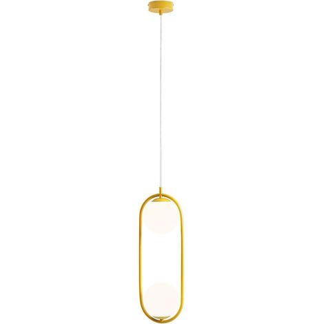Hängeleuchte Metall Glas H: max. 200 cm Gelb Weiß E14 2-flammig Kugel Schirm Modern Pendelleuchte