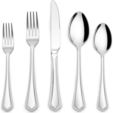 Besteckset 30teilig 6Personen Besteck Set mit Gewellter Rand Griff (1/5)