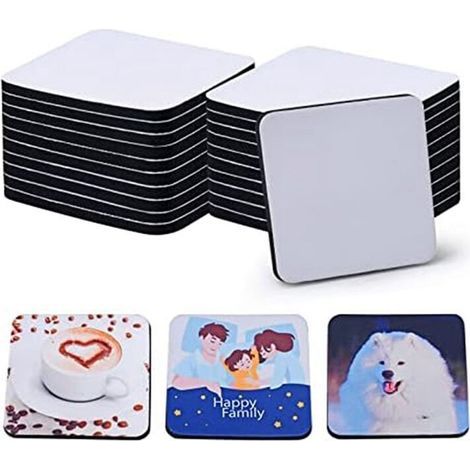 20 PièCes Sous-Verres CarréS Blancs de Sublimation, 3,5 X 3,5 Pouces / 5MM pour Sublimation Thermique DIY Artisanat Peinture Transfert de Chaleur (1/4)