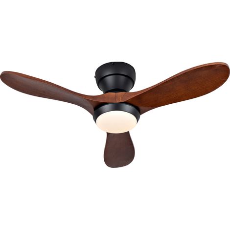 36-Zoll-Deckenventilator mit LED-Licht, Fernbedienung, 3 Holzflügel, Schwarz (1/5)