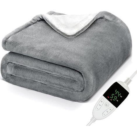 Couverture chauffante en flanelle et sherpa avec 6 niveaux de chauffage et arrêt automatique après 2 à 10 heures, chauffage rapide, lavable en machine (gris clair, 130 x 150 cm, 220 V) YMYNY (1/4)