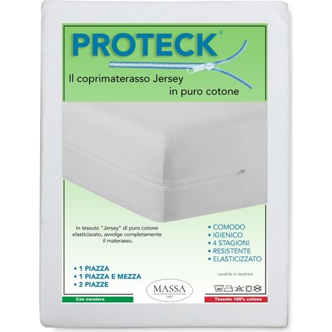 COPRIMATERASSO PROTECK con cerniera Zip IN JERSEY di puro cotone elasticizzato 1 PIAZZA