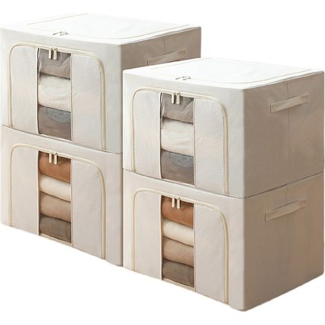 2 pcs Rangement Vêtements avec Fermeture Éclair - Rangement pour Vêtements et Penderie, Couette, Draps - Stable – Sac Rangement Vêtements Pliable avec Cadre Métallique - Boîtes Vêtements Empilables