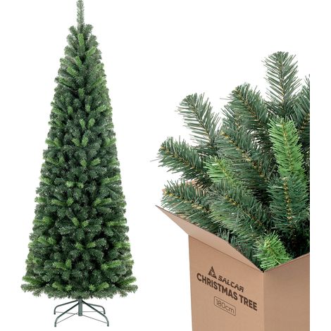 PVC Künstlicher Weihnachtsbaum Schmal, Tannenbaum Christbaum Künstlich Schnellaufbau mit Klappsystem, Christbaumständer und Handschuhen, Weihnachten Baum Weihnachtsdekoration Haus, 180cm mit 618 Spitz (1/5)