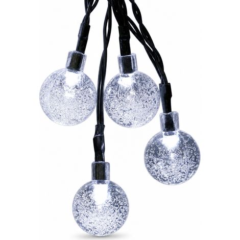 Guirlande Lumineuse LED Solaire Blanche, 100 Boules, 8 Modes, Étanche pour Jardin et Noël (1/5)