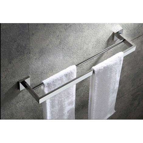 Porte Serviette Murale Salle de Bain, Double Barre Porte-Serviettes, Chromé Miroir Poli, 60 cm
