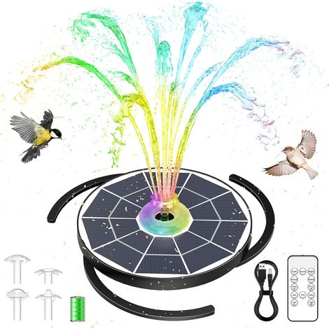Fontaine Solaire LED 6,5 W avec Télécommande  Pompe Flottante avec Batterie 4 Effets de Pulvérisation pour Jardin Bain d'Oiseaux et Bassin (1/5)