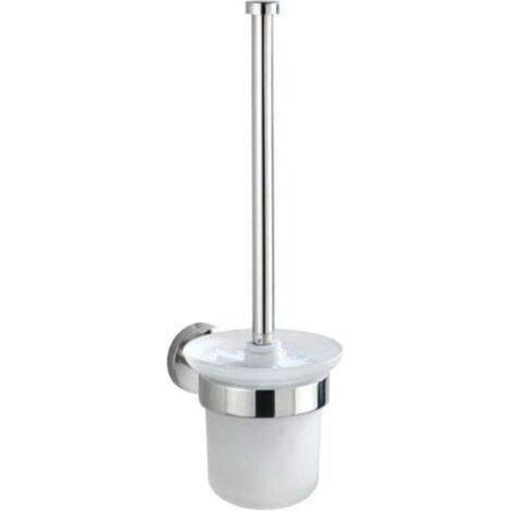 Porte brossee WC Bosio Shine inox brillant brosse en verre dépoli design murale support brosse WC inox sans percer avec fixation murale incl. vis et chevilles 10 ans garantie élégante et durable (1/3)