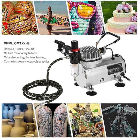 Kit de Compresseur d'Air Professionnel KKmoon avec Pistolet de Peinture et Aérographe pour Ongles, Tuyau Tressé Inclus (1/5)