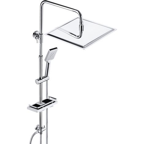JOHO Duschsäule ohne Armatur – XXL Regendusche 30x30 cm eckig, Edelstahl Duschstange höhenverstellbar, mit Ablage, Montage ohne zusätzliches Bohren, Chrom