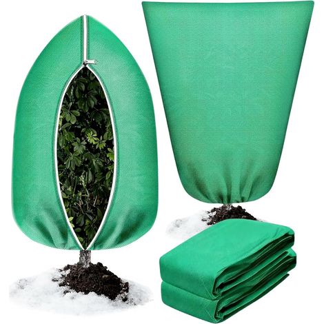 Lot de 2 Voile Hivernage, Tissu Non Tissé, Fermeture Éclair et Cordon, 80x120 cm, pour Plantes en Pot Extérieur
