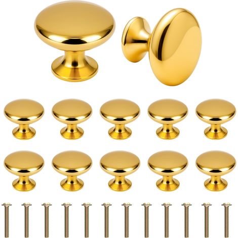 Lot de 12 Boutons de Porte, Rond Boutons de Tiroir 30mm Poignées de Meuble Or pour Placard Armoire Cuisine (1/5)