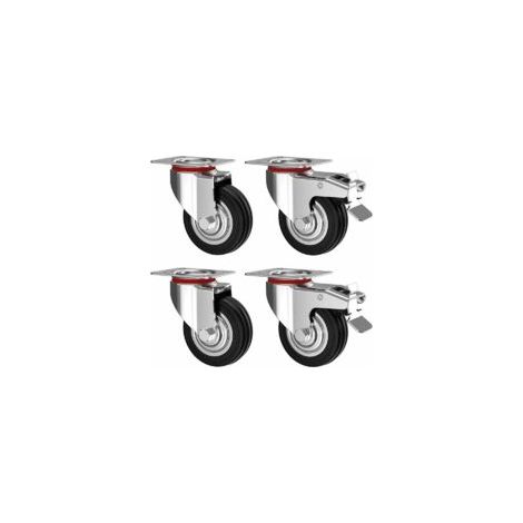 Set di 4 Roulette pivotantes 75 mm con Frein - Roulette per mobili jusqu'à 50 kg per roue - Carica forte - Caoutchouc per interni ed esterni - Roues industriales - Crezuo