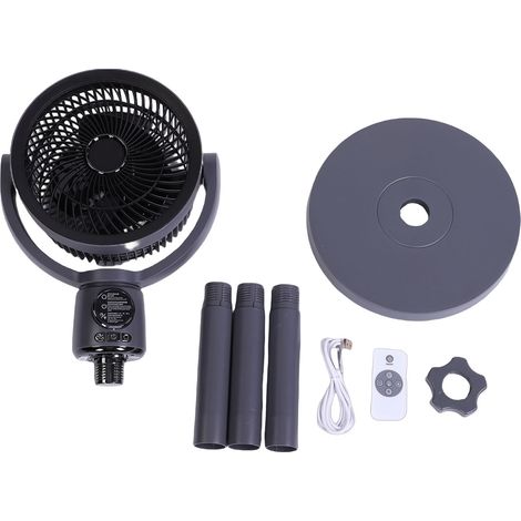 GARRYFIZH Ventilateur de table oscillant Inclinaison de la tête réglable Oscillation à 140 degrés 5 réglages de vitesse Bureau avec télécommande Version enfichable gris métal et