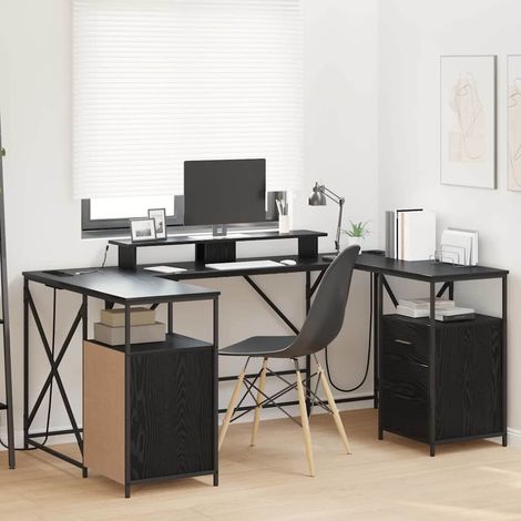 Schreibtisch mit Regal Schwarz Eichen-Optik 182 x 101 x 87,5 cm