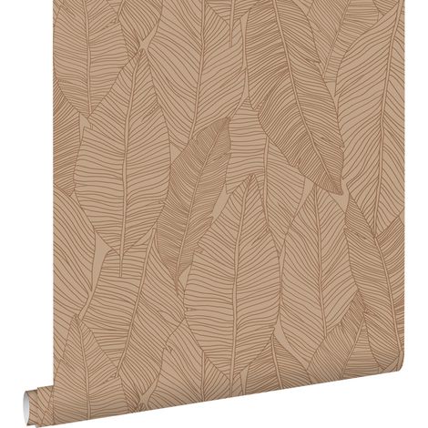 papier peint feuilles dessinées rose terracotta  - ESTAhome (1/5)